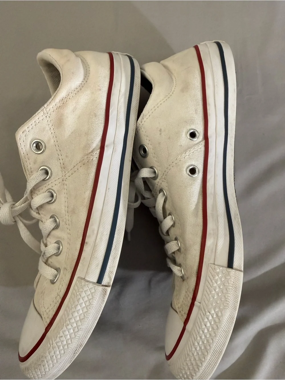 Women’s Converse Low Top Sneakers - White/Cream with Red Stripe size  9